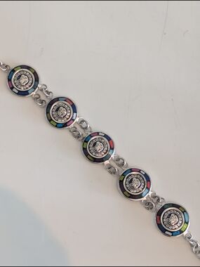 Vintage .925 Aztec Silver Tone Bracelet, Multi Color, Beautiful Piece!